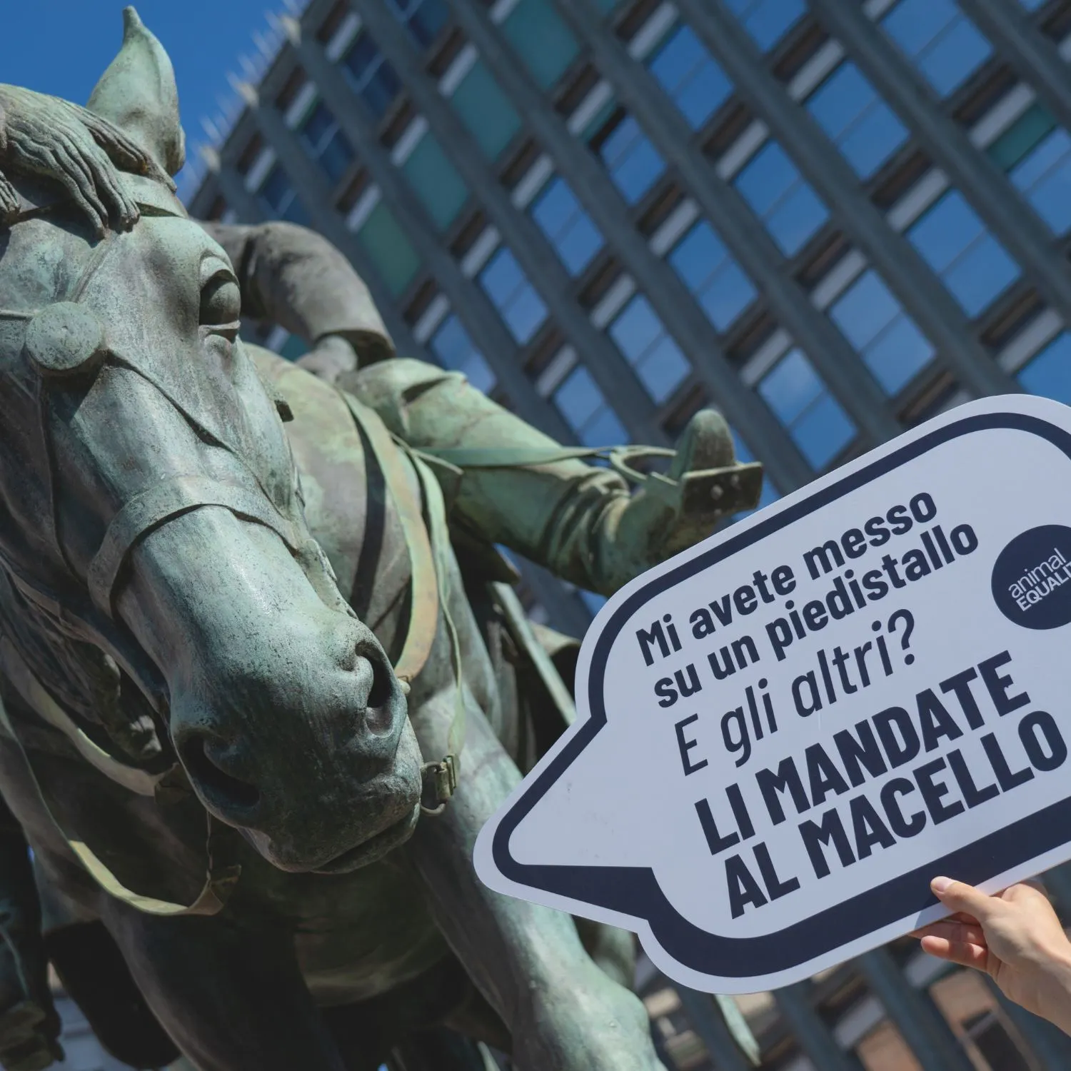 A Roma e a Milano i monumenti delle città denunciano la macellazione dei cavalli per il consumo alimentare