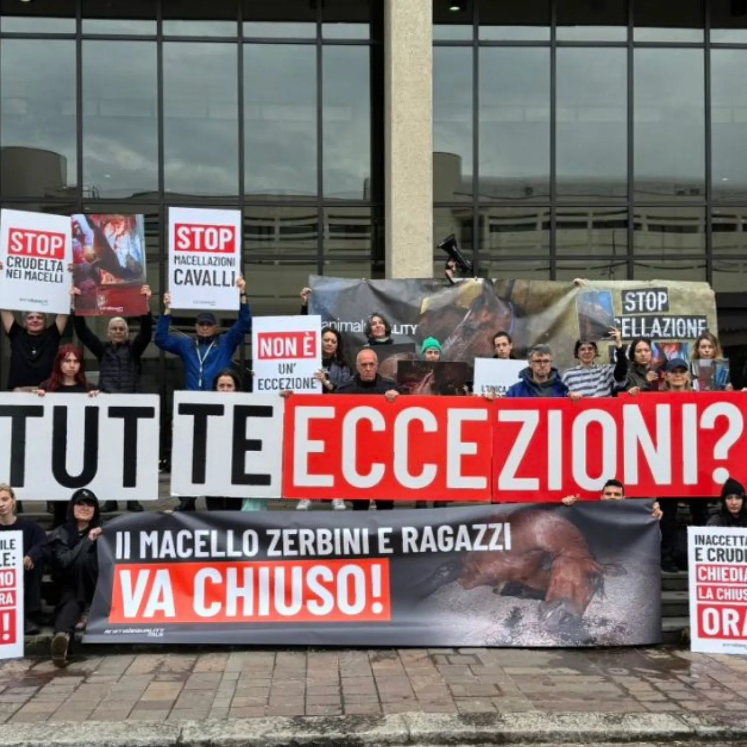 Davanti alla Regione Emilia-Romagna per protestare contro il macello equino degli orrori